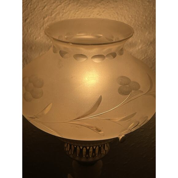 Vintage Alabaster Floral Table Lamp 16” Frosted Etched Glass Shade Rim Chips - Picture 3 of 9